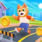 Cat Runner is a free online endless runner game where you control a naughty cat running away from a farmer who is after you.