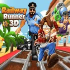 In the 3D endless runner game Railroad Runner 3D, you must dash down railroad tracks while dodging a police officer who is after you.